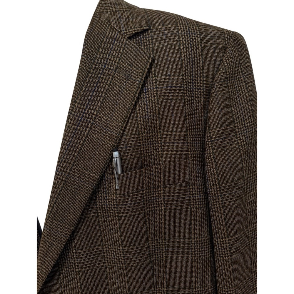 VTG Brooks Brothers Blazer 46L LONG Wool Brown Glen Plaid Sport Coat